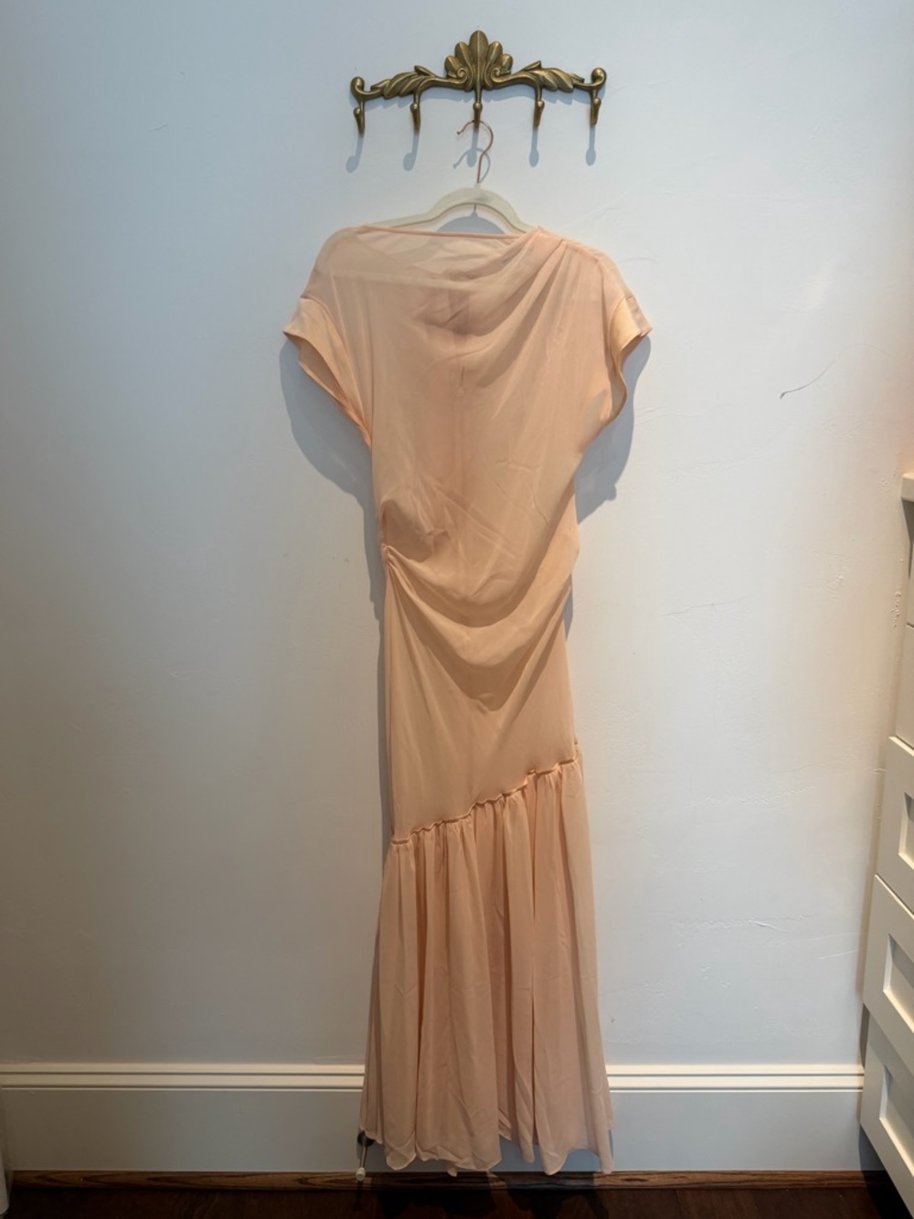 ASOS Design Asymmetric Drop Waist Draped Maxi Dress in Light Peach